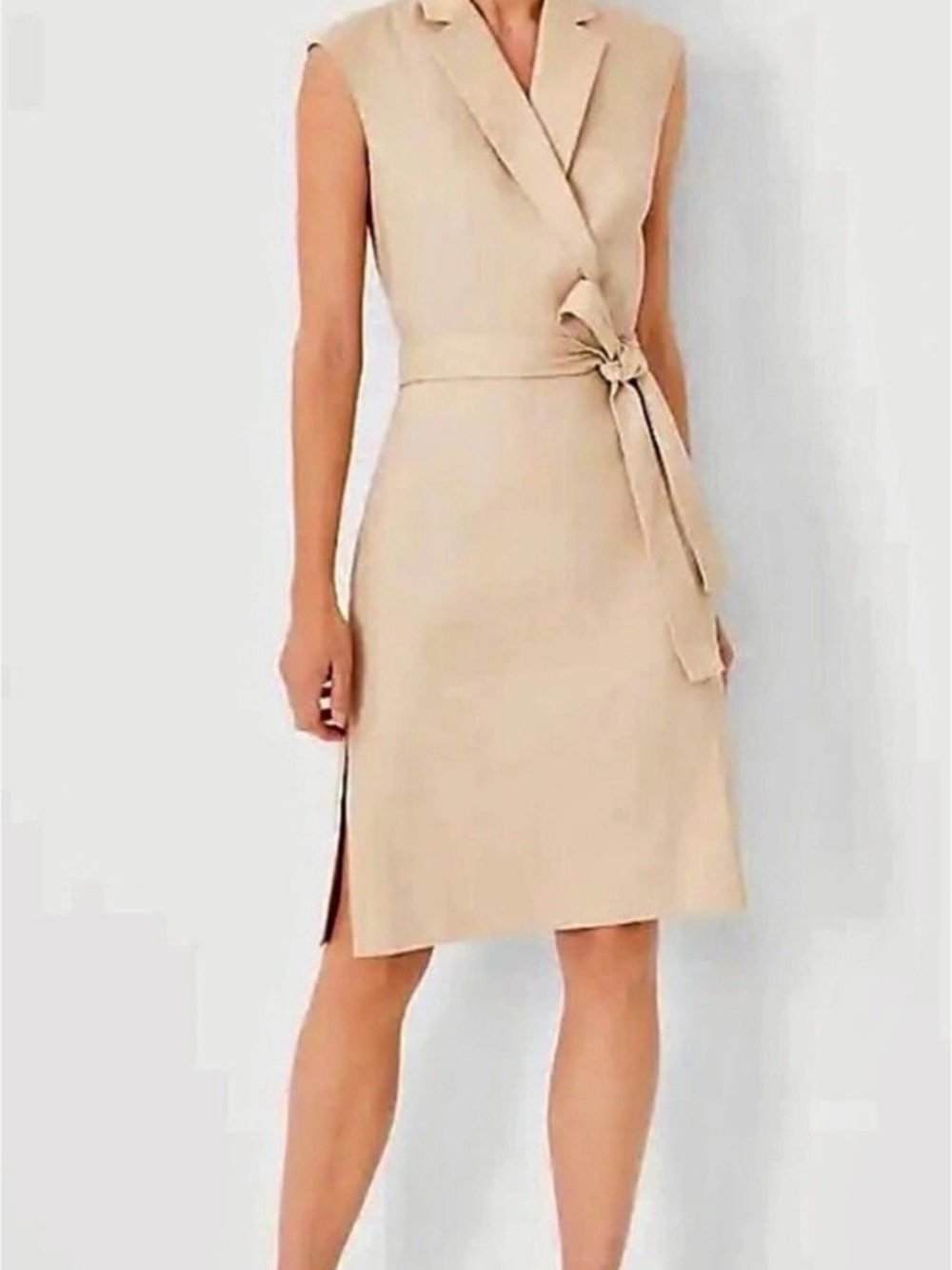 Ann Taylor Linen Blend Side Slit Wrap Midi Dress Size 4P